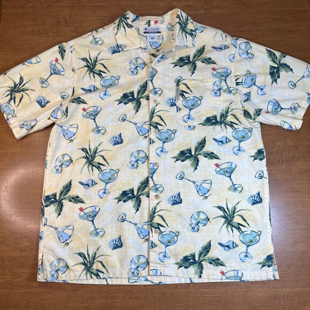 Columbia River Lodge Men's Large Martini Cocktail Tropical Hawaiian Button Shirt